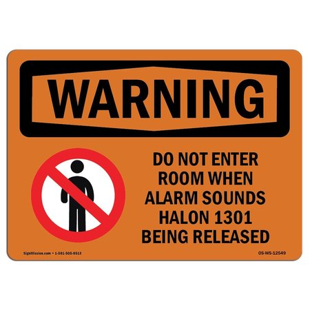 SIGNMISSION Safety Sign, OSHA WARNING, 12" Height, 18" Width, Do Not Enter Room When Alarm Sounds, Landscape OS-WS-D-1218-L-12549